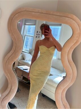 Lucy in the Sky Pale Yellow Lace Maxi Dress with Spaghetti Straps
